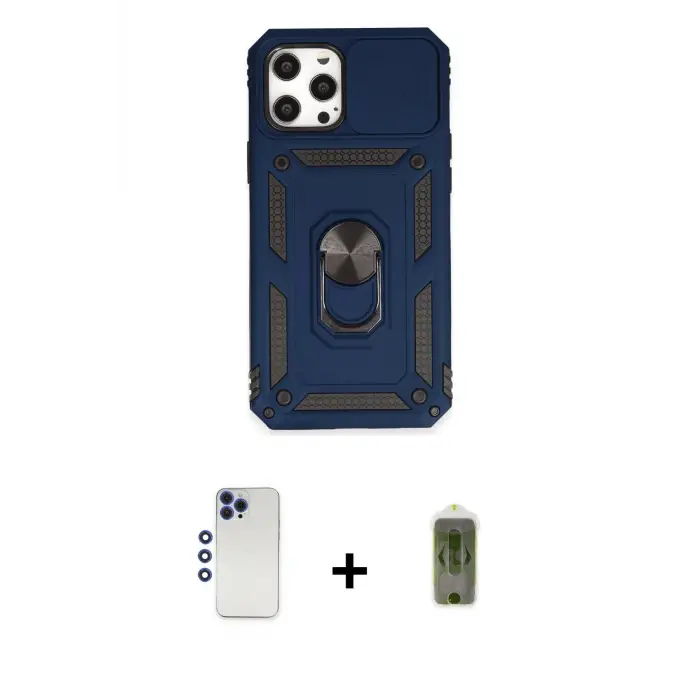 ieg™ iPhone 12 Pro Max Kılıf Ahenk Klasik - Siyah Joko Magic 5D Hayalet Cam + Shine Kamera Lens - LT