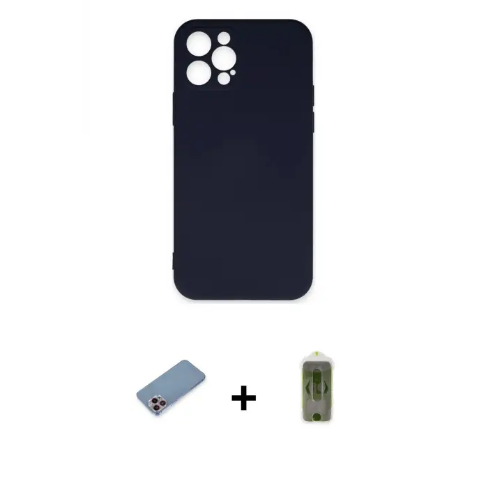 ieg™ iPhone 12 Pro Max Kılıf Ahenk Serisi - Siyah Joko Magic 5D Hayalet Cam + Shine Kamera Lens Koruma Cam - PE