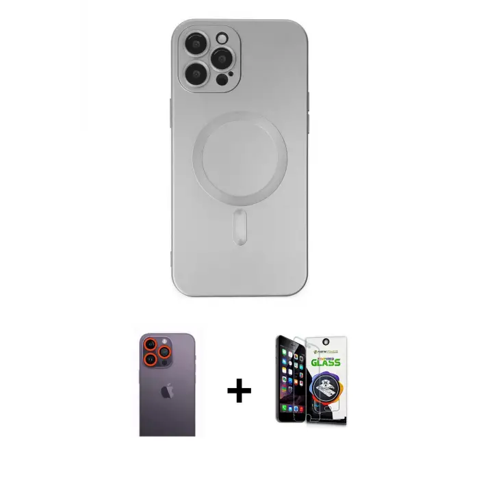 ieg™ iPhone 12 Pro Max Kılıf Akış Minimal Özel Seri - Şeffaf Temperli Cam Ekran Koruyucu + Neon Fosforlu Kamera Lens - TU