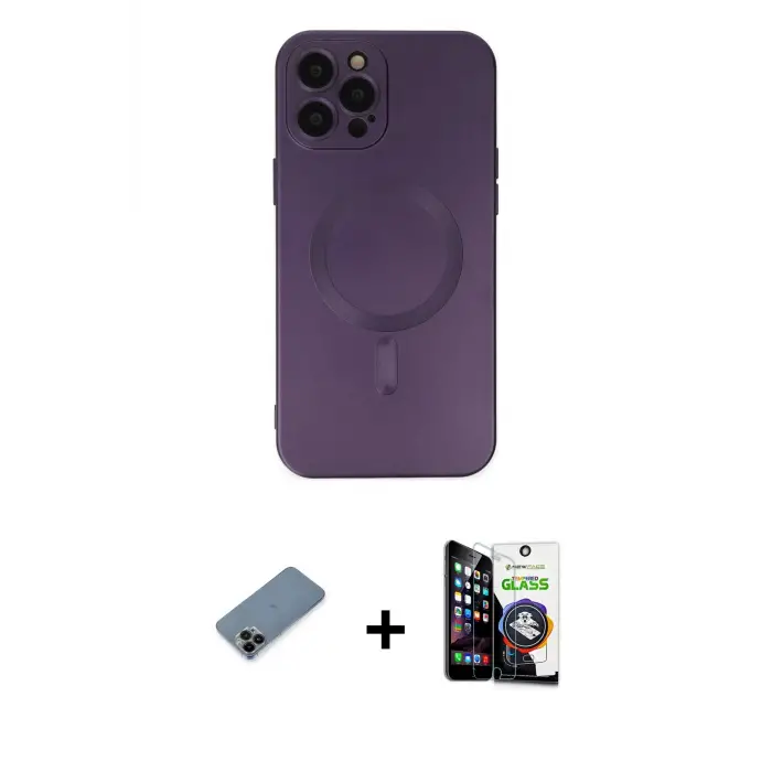 ieg™ iPhone 12 Pro Max Kılıf Akış Minimal Özel Seri - Şeffaf Temperli Cam Ekran Koruyucu + Shine Kamera Lens Koruma Cam - SH