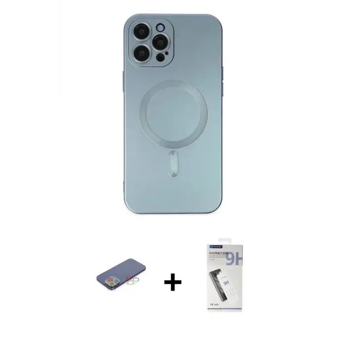 ieg™ iPhone 12 Pro Max Kılıf Akış Minimal Özel Seri - Şeffaf Uv Polymer Nano Ekran Koruyucu + Renkli Kamera Lens Koruma Cam - MI