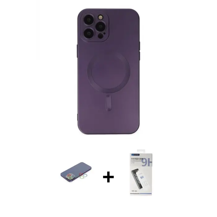 ieg™ iPhone 12 Pro Max Kılıf Akış Minimal Özel Seri - Şeffaf Uv Polymer Nano Ekran Koruyucu + Renkli Kamera Lens Koruma Cam - MI