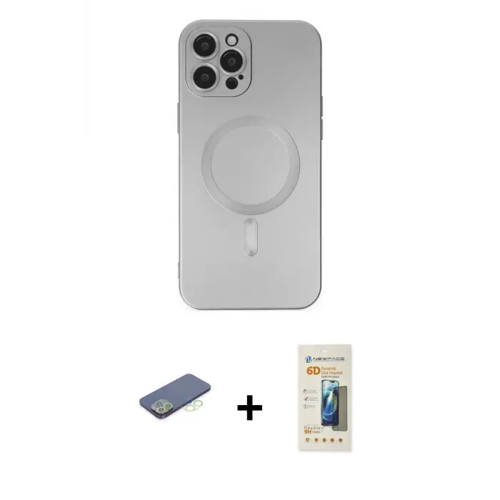 ieg™ iPhone 12 Pro Max Kılıf Akış Minimal Özel Seri - Siyah 6D Mat Seramik Hayalet Nano Ekran Koruyucu + Renkli Kamera Lens Koruma Cam - YL