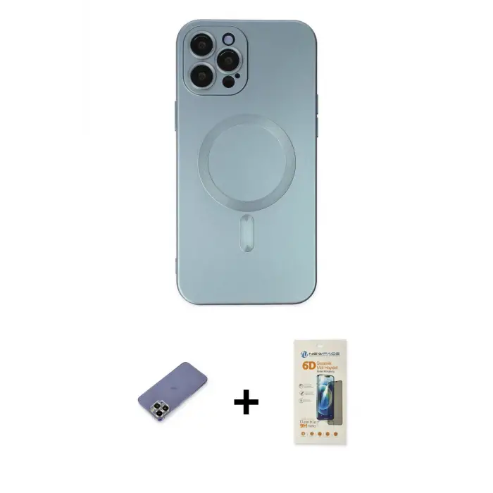 ieg™ iPhone 12 Pro Max Kılıf Akış Minimal Özel Seri - Siyah 6D Mat Seramik Hayalet Nano Ekran Koruyucu + Metal Kamera Lens Koruma Cam - GD