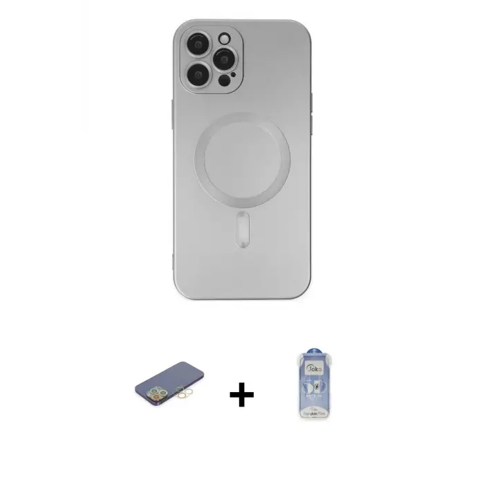 ieg™ iPhone 12 Pro Max Kılıf Akış Minimal Özel Seri - Siyah Joko Magic 5D Cam + Renkli Kamera Lens Koruma Cam - SI