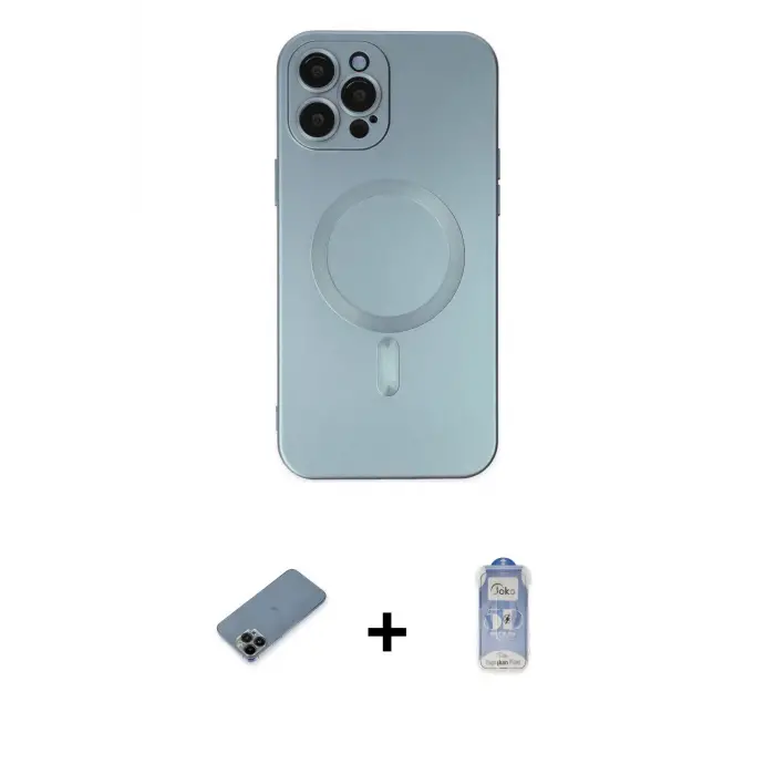 ieg™ iPhone 12 Pro Max Kılıf Akış Minimal Özel Seri - Siyah Joko Magic 5D Cam + Shine Kamera Lens Koruma Cam - SH
