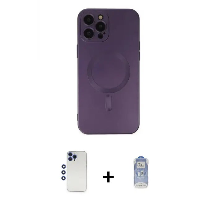 ieg™ iPhone 12 Pro Max Kılıf Akış Minimal Özel Seri - Siyah Joko Magic 5D Cam + Shine Kamera Lens - LT