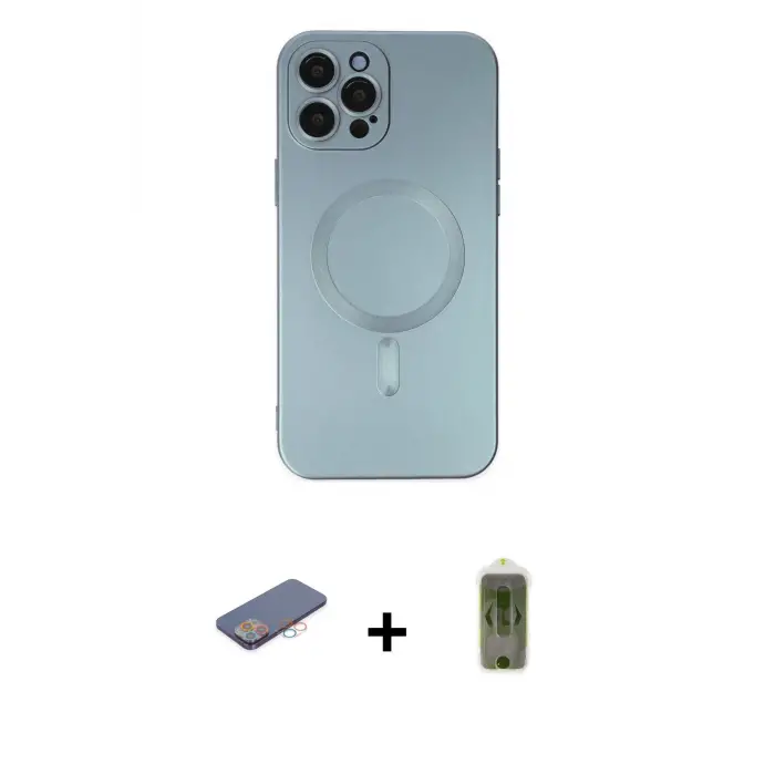 ieg™ iPhone 12 Pro Max Kılıf Akış Minimal Özel Seri - Siyah Joko Magic 5D Hayalet Cam + Renkli Kamera Lens Koruma Cam - PE
