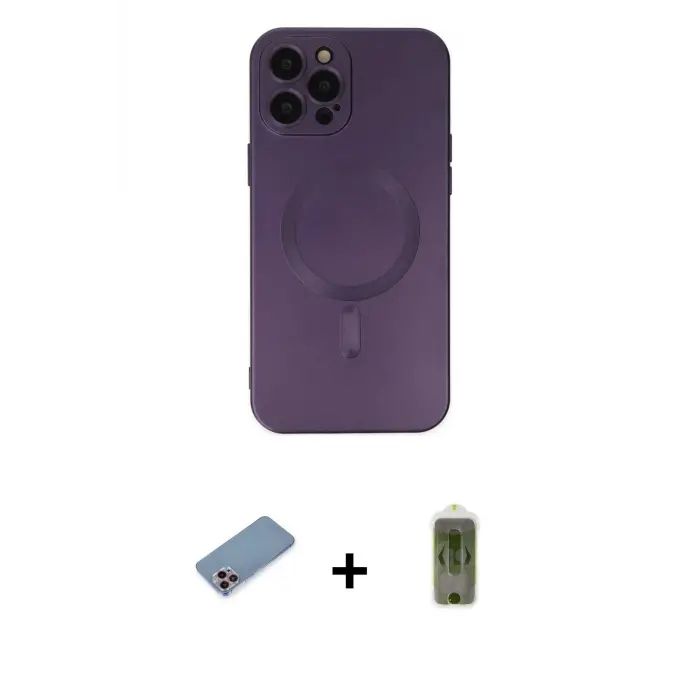 ieg™ iPhone 12 Pro Max Kılıf Akış Minimal Özel Seri - Siyah Joko Magic 5D Hayalet Cam + Shine Kamera Lens Koruma Cam - PE