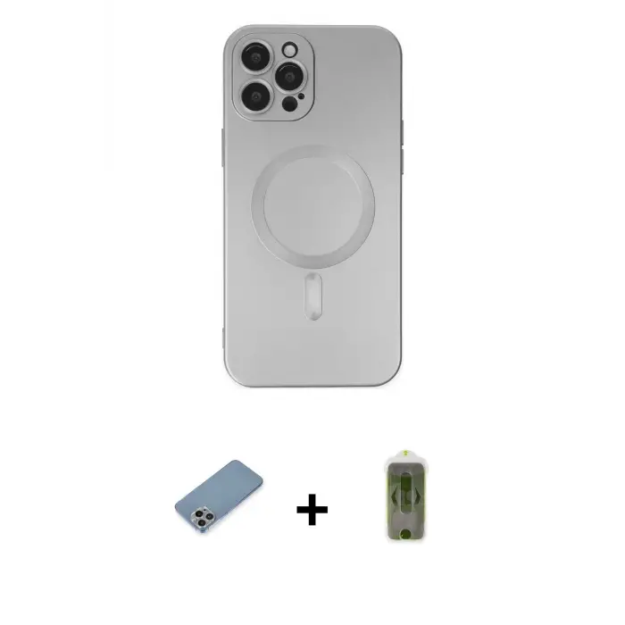 ieg™ iPhone 12 Pro Max Kılıf Akış Minimal Özel Seri - Siyah Joko Magic 5D Hayalet Cam + Shine Kamera Lens Koruma Cam - GI