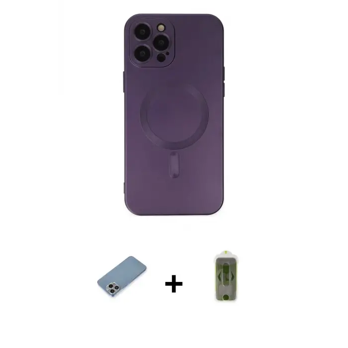 ieg™ iPhone 12 Pro Max Kılıf Akış Minimal Özel Seri - Siyah Joko Magic 5D Hayalet Cam + Shine Kamera Lens Koruma Cam - GI
