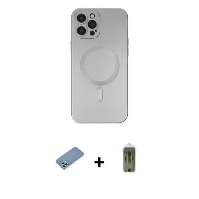 ieg™ iPhone 12 Pro Max Kılıf Akış Minimal Özel Seri - Siyah Joko Magic 5D Hayalet Cam + Shine Kamera Lens Koruma Cam - GS