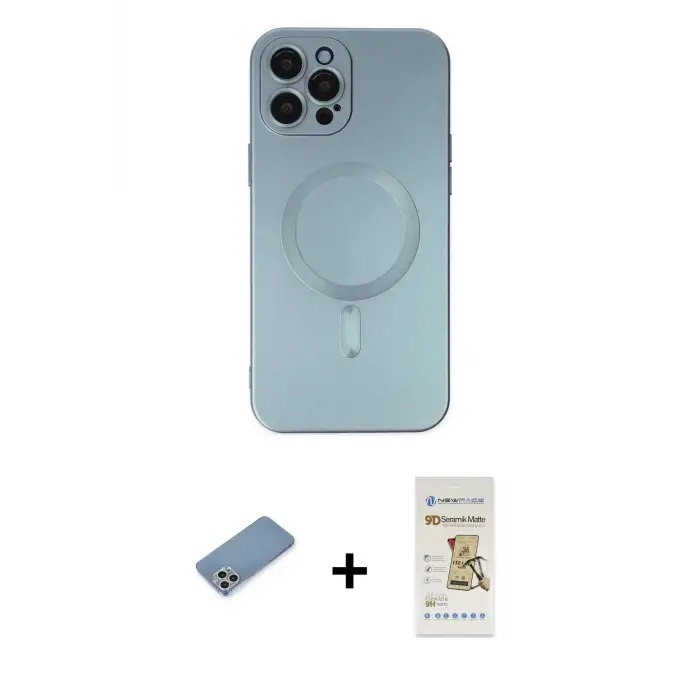 ieg™ iPhone 12 Pro Max Kılıf Akış Minimal Özel Seri - Siyah Mat Seramik Nano Ekran Koruyucu + Shine Kamera Lens Koruma Cam - GS