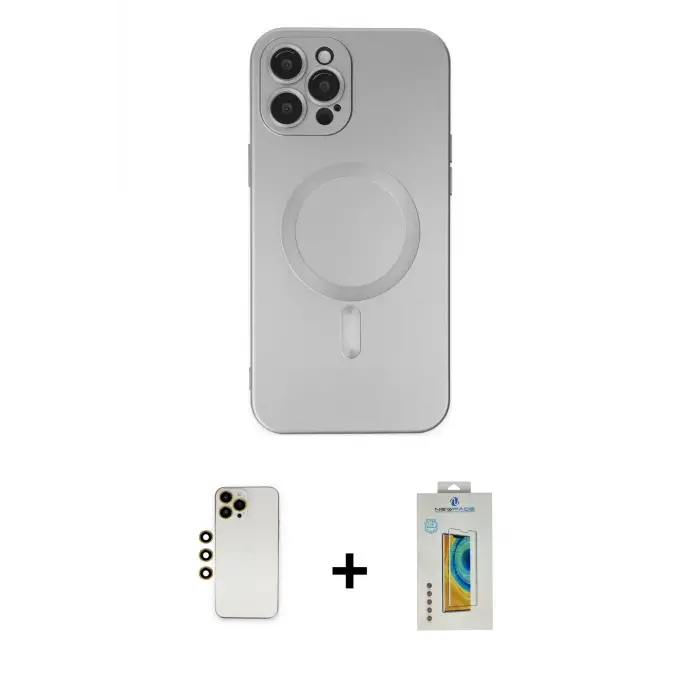 ieg™ iPhone 12 Pro Max Kılıf Akış Minimal Özel Seri - Siyah Polymer Nano Ekran Koruyucu + Shine Kamera Lens - GD