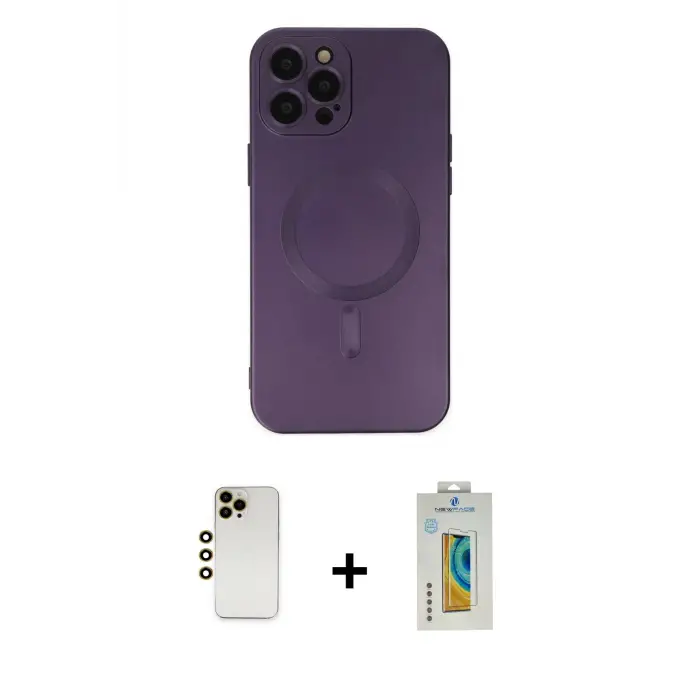 ieg™ iPhone 12 Pro Max Kılıf Akış Minimal Özel Seri - Siyah Polymer Nano Ekran Koruyucu + Shine Kamera Lens - GD