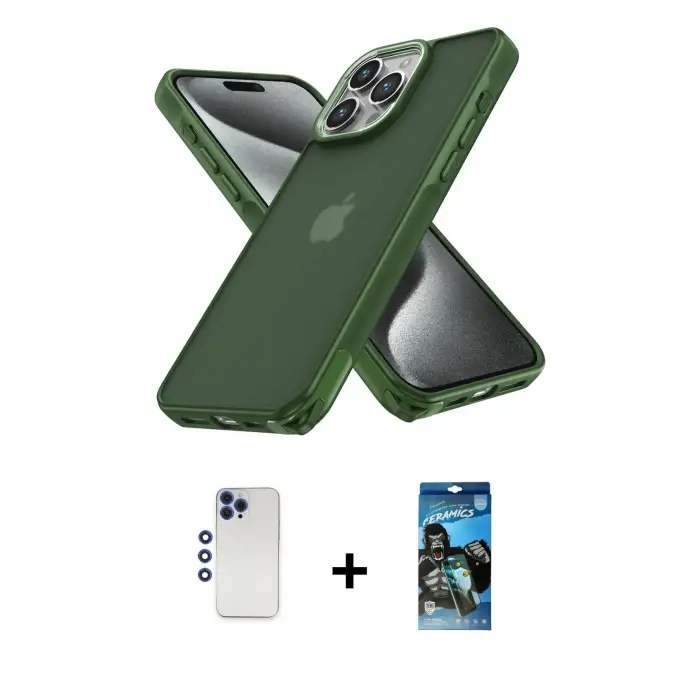 ieg™ iPhone 12 Pro Max Kılıf Atlas Form - Siyah 34D Izgaralı Cam + Shine Kamera Lens - LT