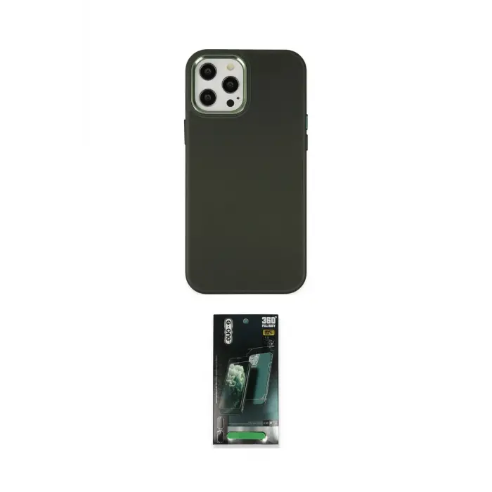 ieg™ iPhone 12 Pro Max Kılıf Çekirdek Çizgi - Siyah 360 Mat Full Body Arka Koruyucu