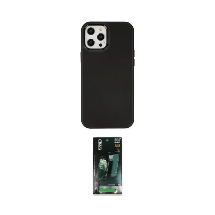 ieg™ iPhone 12 Pro Max Kılıf Çekirdek Çizgi - Siyah 360 Mat Full Body Arka Koruyucu