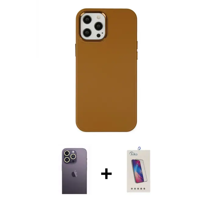 ieg™ iPhone 12 Pro Max Kılıf Çekirdek Çizgi - Siyah Joko 5D Cam + Neon Fosforlu Kamera Lens - BZ