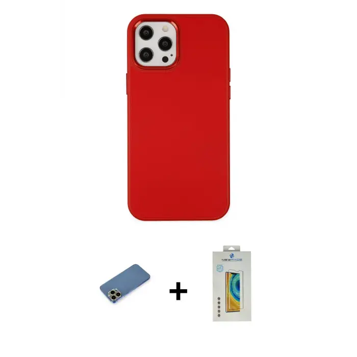 ieg™ iPhone 12 Pro Max Kılıf Çekirdek Çizgi - Siyah Polymer Nano Ekran Koruyucu + Shine Kamera Lens Koruma Cam - GD