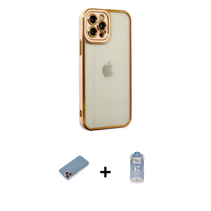 ieg™ iPhone 12 Pro Max Kılıf Çekirdek Klasik Serisi - Siyah Joko Magic 5D Cam + Shine Kamera Lens Koruma Cam - PE