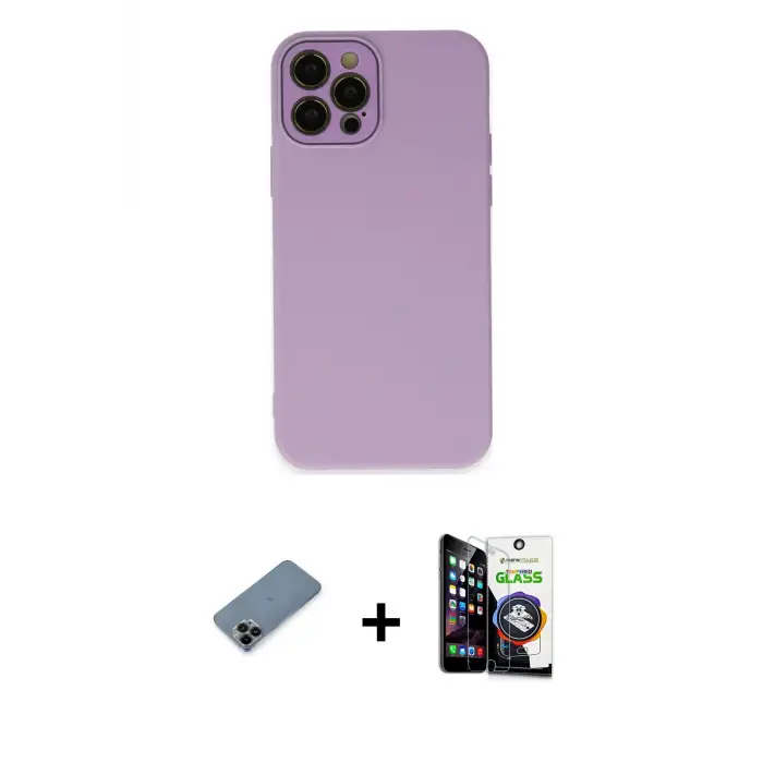 ieg™ iPhone 12 Pro Max Kılıf Çekirdek Modern Serisi - Şeffaf Temperli Cam Ekran Koruyucu + Shine Kamera Lens Koruma Cam - SH