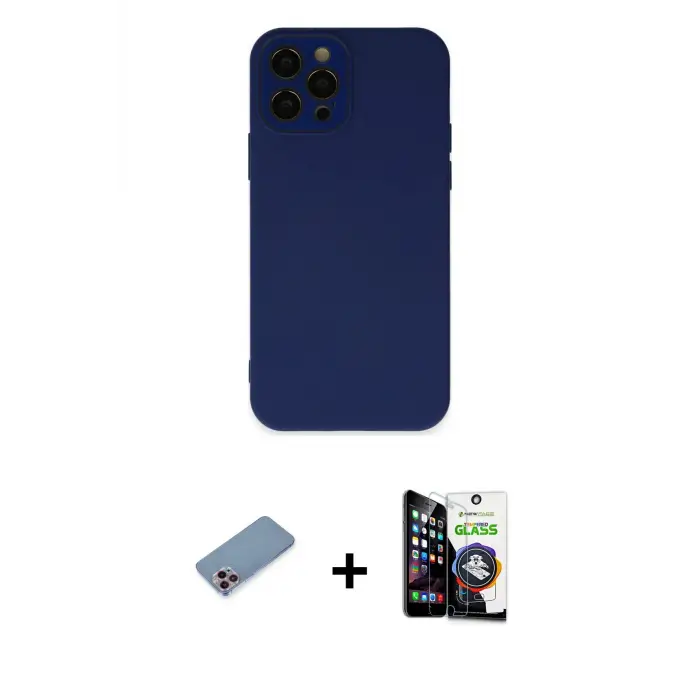 ieg™ iPhone 12 Pro Max Kılıf Çekirdek Modern Serisi - Şeffaf Temperli Cam Ekran Koruyucu + Shine Kamera Lens Koruma Cam - PE