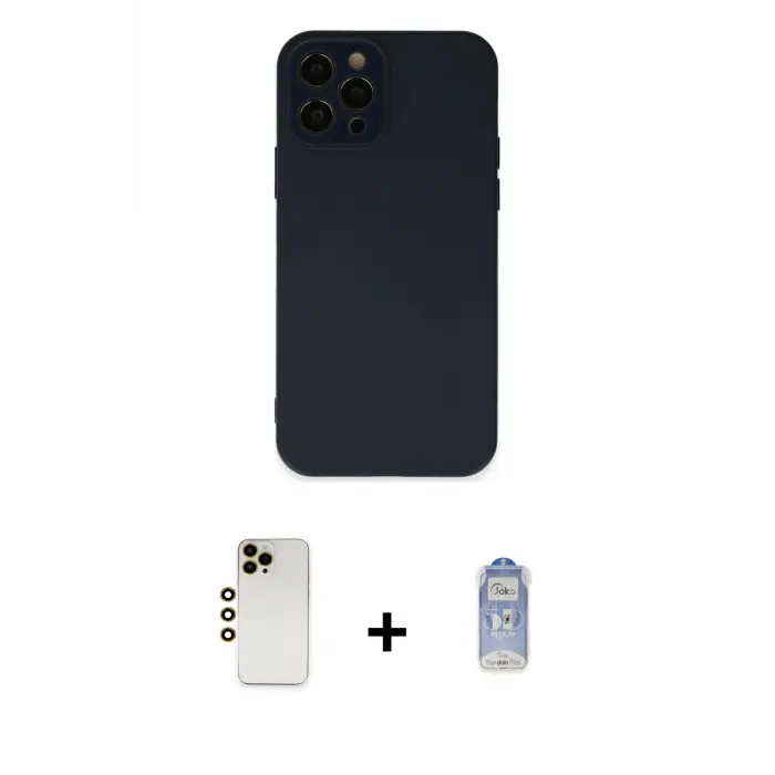 ieg™ iPhone 12 Pro Max Kılıf Çekirdek Modern Serisi - Siyah Joko Magic 5D Cam + Shine Kamera Lens - GD