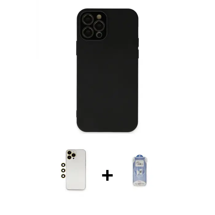 ieg™ iPhone 12 Pro Max Kılıf Çekirdek Modern Serisi - Siyah Joko Magic 5D Cam + Shine Kamera Lens - GD