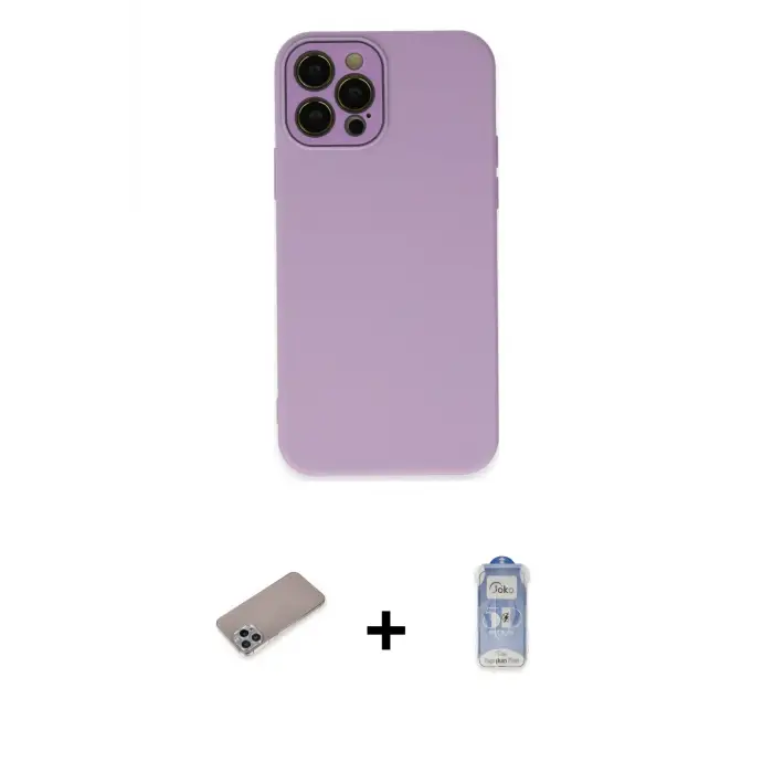 ieg™ iPhone 12 Pro Max Kılıf Çekirdek Modern Serisi - Siyah Joko Magic 5D Cam + Shine Kamera Lens Koruma Cam - SABE
