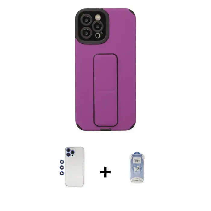 ieg™ iPhone 12 Pro Max Kılıf Çekirdek Yansıma - Siyah Joko Magic 5D Cam + Shine Kamera Lens - LT
