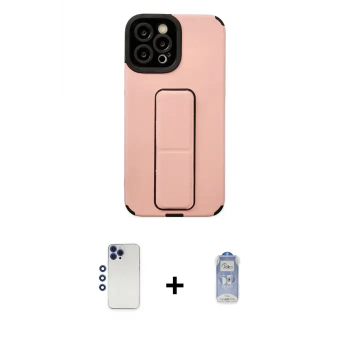 ieg™ iPhone 12 Pro Max Kılıf Çekirdek Yansıma - Siyah Joko Magic 5D Cam + Shine Kamera Lens - LT