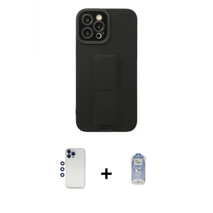 ieg™ iPhone 12 Pro Max Kılıf Çekirdek Yansıma - Siyah Joko Magic 5D Cam + Shine Kamera Lens - LT
