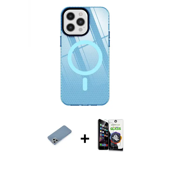 ieg™ iPhone 12 Pro Max Kılıf Doruk Prime - Şeffaf Temperli Cam Ekran Koruyucu + Shine Kamera Lens Koruma Cam - GS
