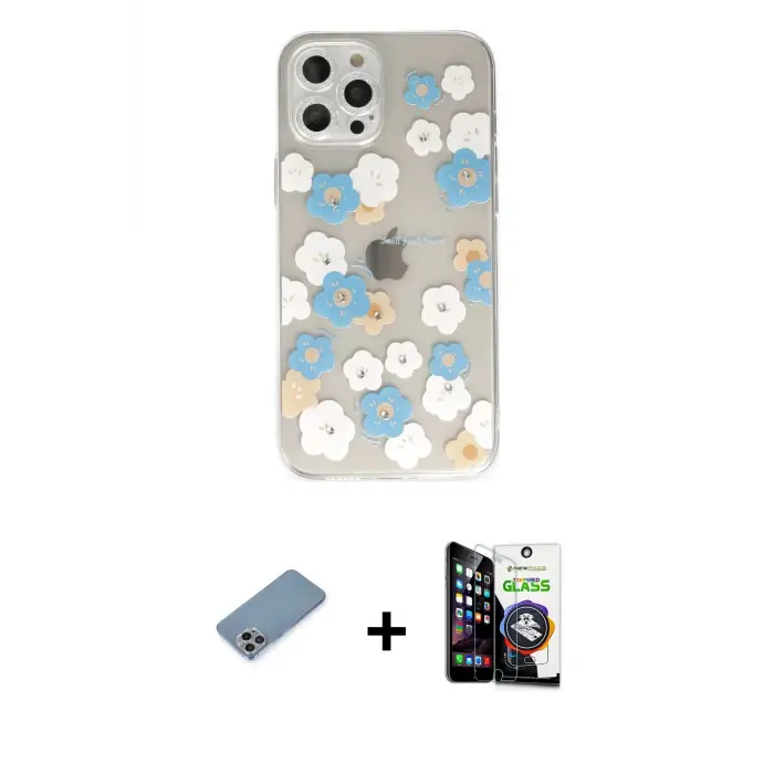 ieg™ iPhone 12 Pro Max Kılıf Eksen Asil Prime - Şeffaf Temperli Cam Ekran Koruyucu + Shine Kamera Lens Koruma Cam - GI