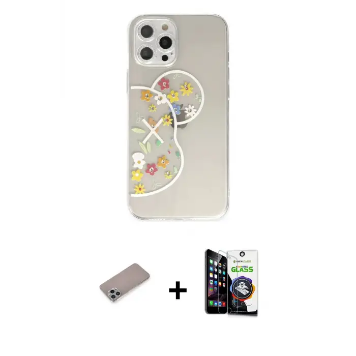 ieg™ iPhone 12 Pro Max Kılıf Eksen Asil Prime - Şeffaf Temperli Cam Ekran Koruyucu + Shine Kamera Lens Koruma Cam - SABE