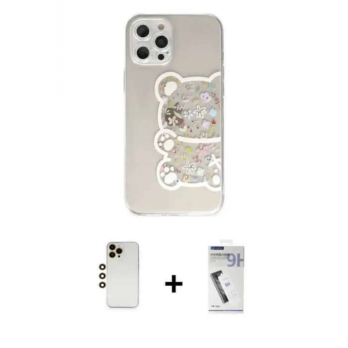 ieg™ iPhone 12 Pro Max Kılıf Eksen Asil Prime - Şeffaf Uv Polymer Nano Ekran Koruyucu + Shine Kamera Lens - GD