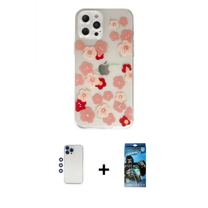 ieg™ iPhone 12 Pro Max Kılıf Eksen Asil Prime - Siyah 34D Izgaralı Cam + Shine Kamera Lens - LT