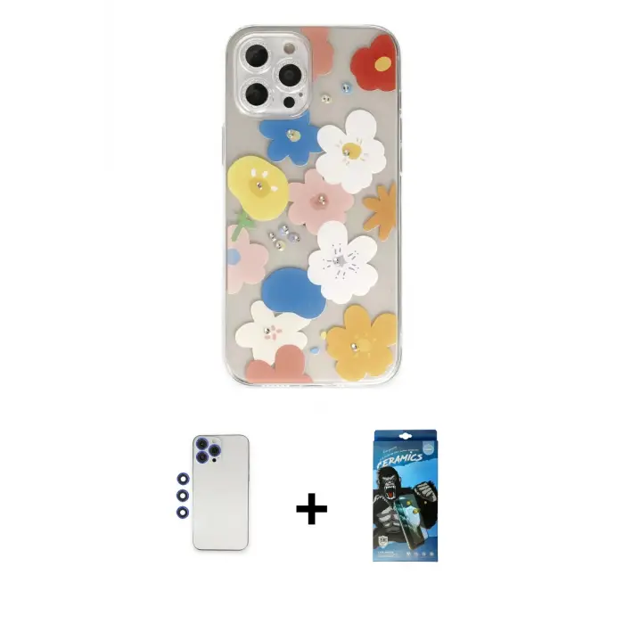 ieg™ iPhone 12 Pro Max Kılıf Eksen Asil Prime - Siyah 34D Izgaralı Cam + Shine Kamera Lens - LT