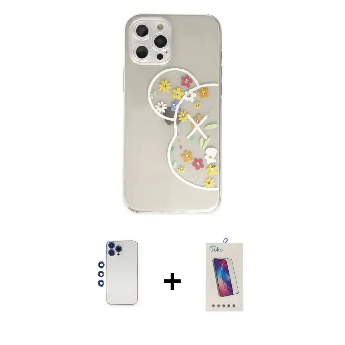 ieg™ iPhone 12 Pro Max Kılıf Eksen Asil Prime - Siyah Joko 5D Cam + Shine Kamera Lens - LT