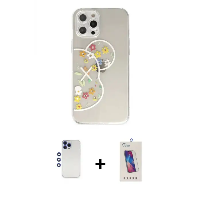 ieg™ iPhone 12 Pro Max Kılıf Eksen Asil Prime - Siyah Joko 5D Cam + Shine Kamera Lens - LT