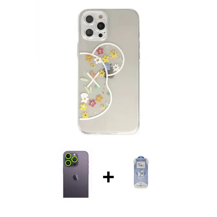 ieg™ iPhone 12 Pro Max Kılıf Eksen Asil Prime - Siyah Joko Magic 5D Cam + Neon Fosforlu Kamera Lens - YL