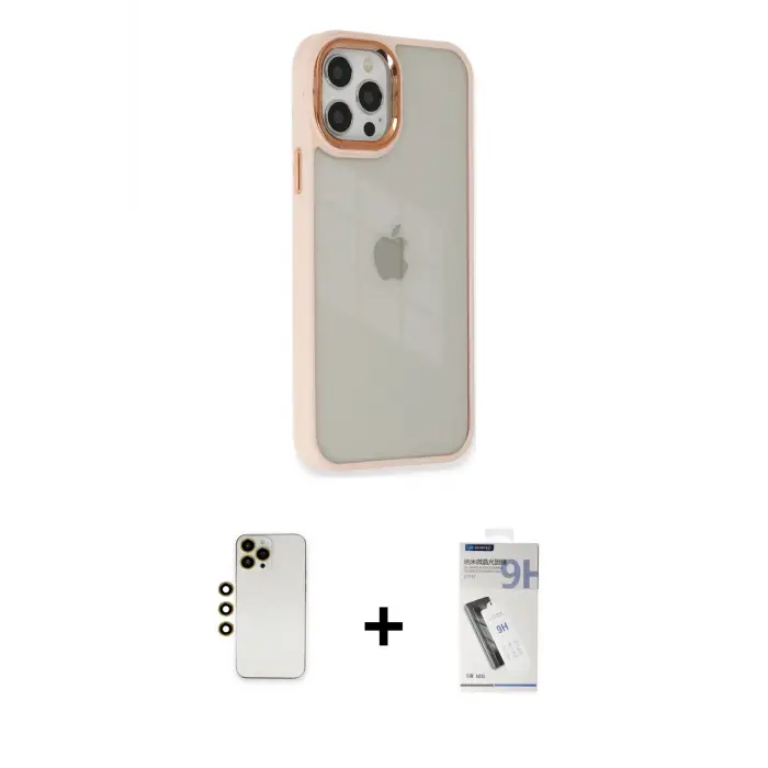 ieg™ iPhone 12 Pro Max Kılıf Eksen Doku Prime - Şeffaf Uv Polymer Nano Ekran Koruyucu + Shine Kamera Lens - GD
