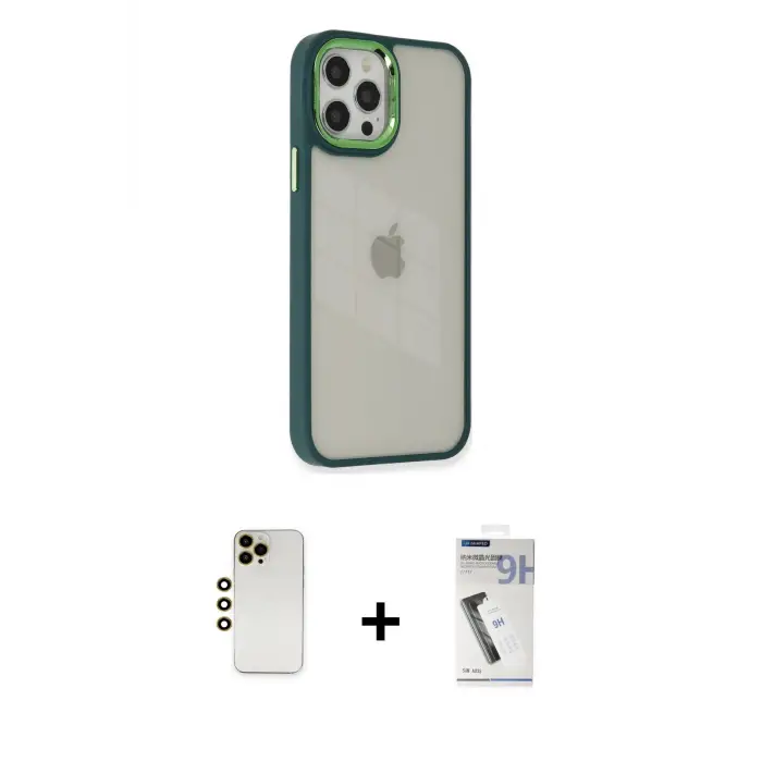 ieg™ iPhone 12 Pro Max Kılıf Eksen Doku Prime - Şeffaf Uv Polymer Nano Ekran Koruyucu + Shine Kamera Lens - GD