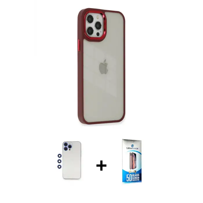 ieg™ iPhone 12 Pro Max Kılıf Eksen Doku Prime - Siyah 5D Eko Cam Ekran Koruyucu + Shine Kamera Lens - LT