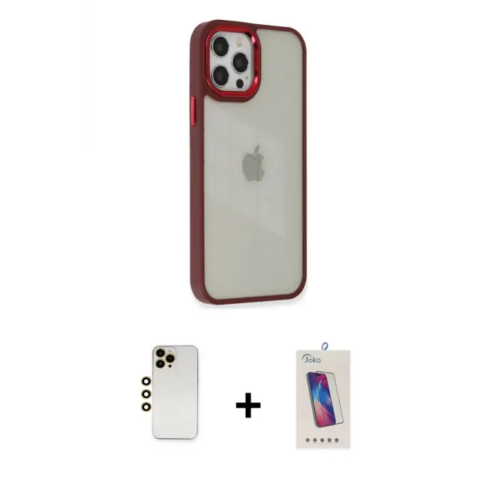 ieg™ iPhone 12 Pro Max Kılıf Eksen Doku Prime - Siyah Joko 5D Cam + Shine Kamera Lens - GD