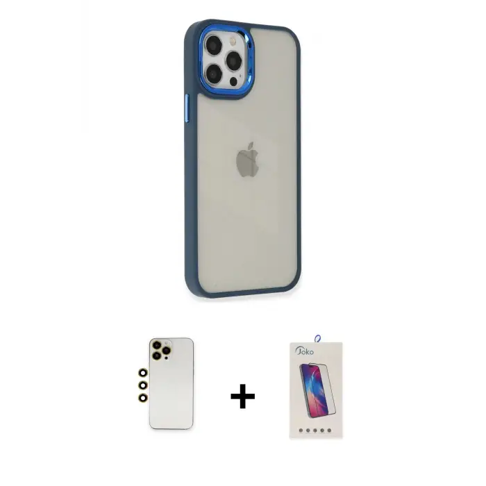 ieg™ iPhone 12 Pro Max Kılıf Eksen Doku Prime - Siyah Joko 5D Cam + Shine Kamera Lens - GD