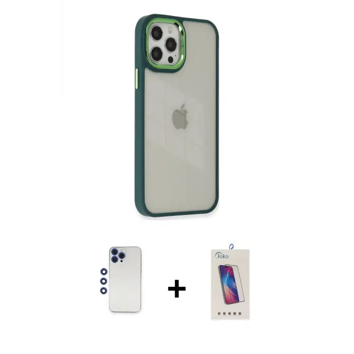 ieg™ iPhone 12 Pro Max Kılıf Eksen Doku Prime - Siyah Joko 5D Cam + Shine Kamera Lens - LT