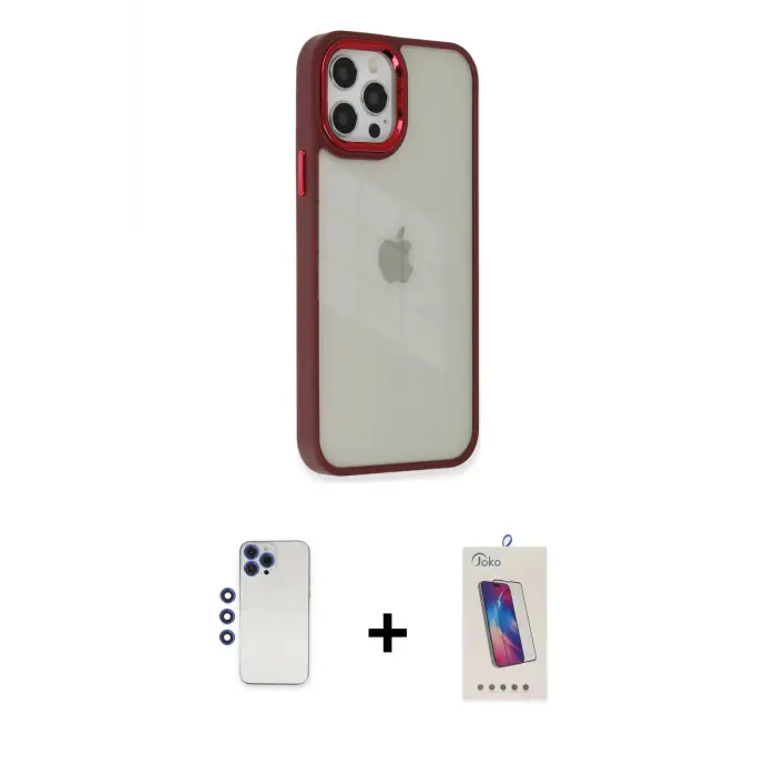 ieg™ iPhone 12 Pro Max Kılıf Eksen Doku Prime - Siyah Joko 5D Cam + Shine Kamera Lens - LT