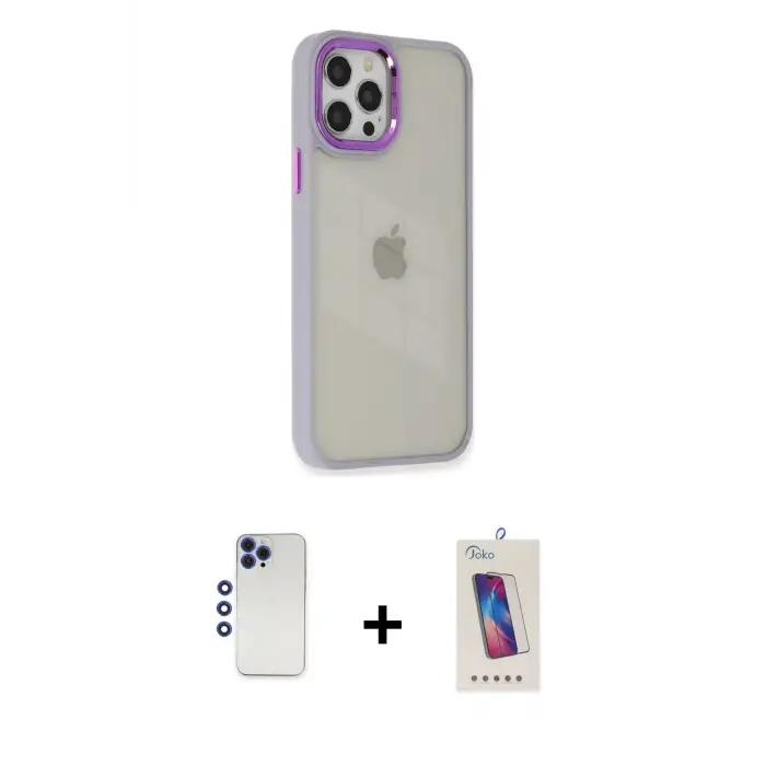 ieg™ iPhone 12 Pro Max Kılıf Eksen Doku Prime - Siyah Joko 5D Cam + Shine Kamera Lens - LT